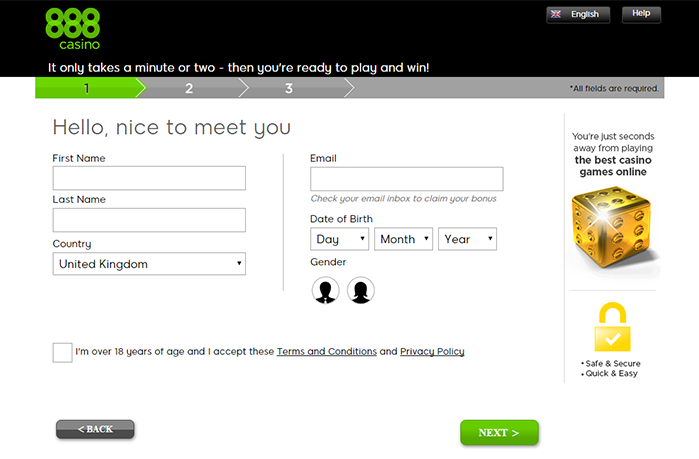 Registration Process in 888 Casino