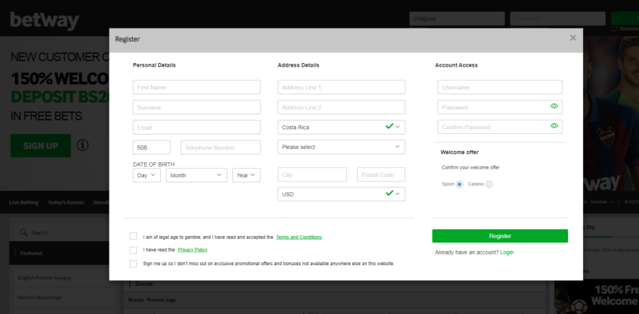 Registration Process in Betway Casino