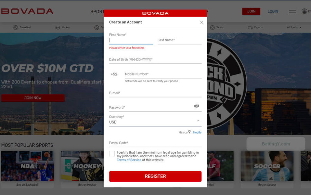 Registration Process in Bovada Casino