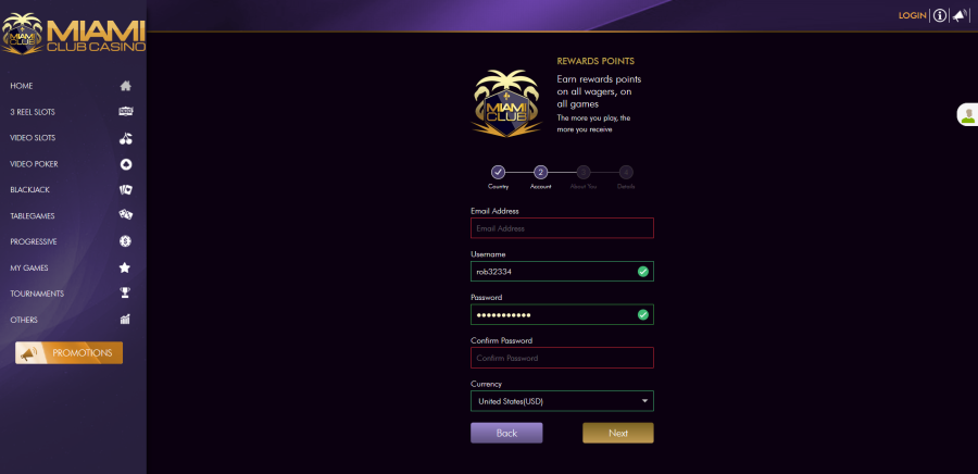 Registration Process in Miami Club Casino